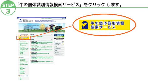 「牛の個体識別情報検索サービス」をクリックします。